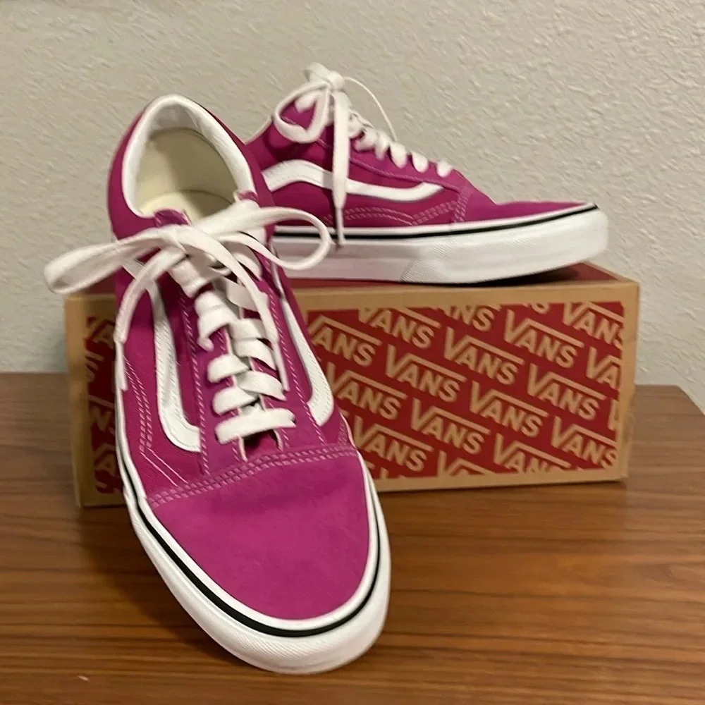Vans Old Skool Fuchsia Red/True White Shoes- Size 8M/9.5W- worn once! - Picture 2 of 8